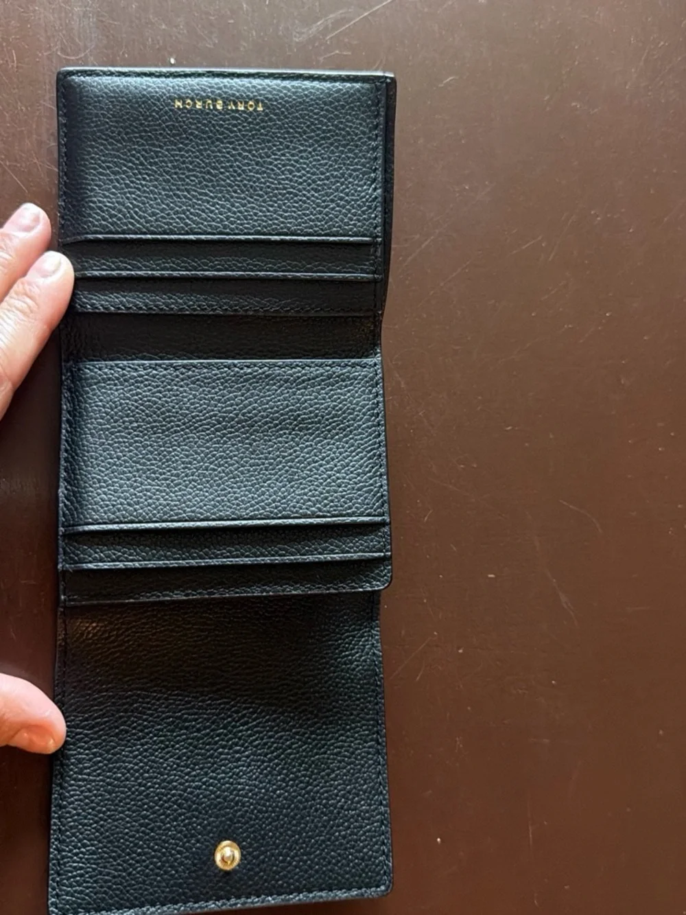 Tory Burch Britten Compact Wallet in black pebbled leather. - Picture 12 of 13